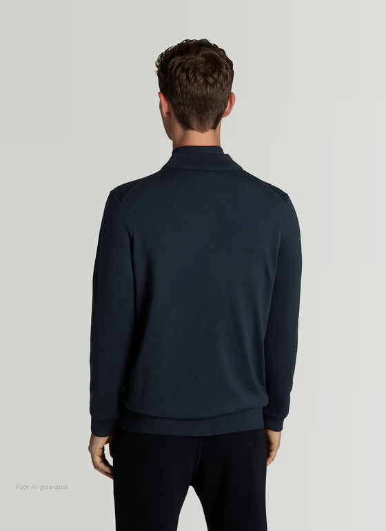 Strickjacke Zip 1/1 Arm Navy Frontansicht