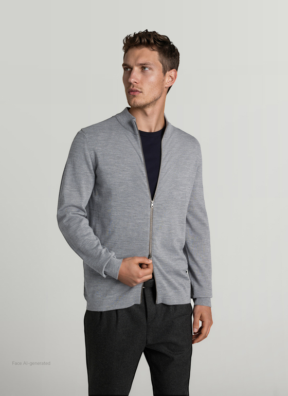 Strickjacke Zip 1/1 Arm Shark Skin Frontansicht