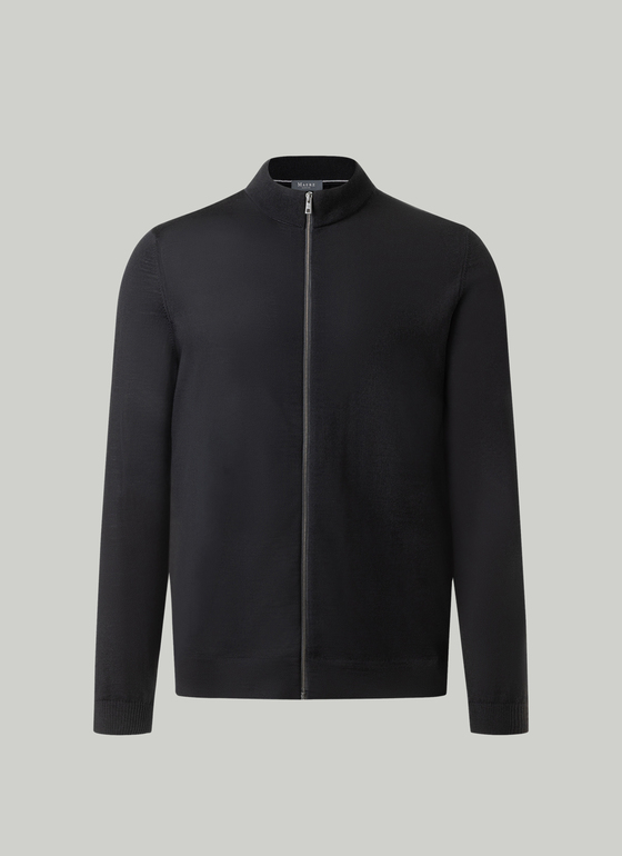 Strickjacke Zip 1/1 Arm Black Frontansicht