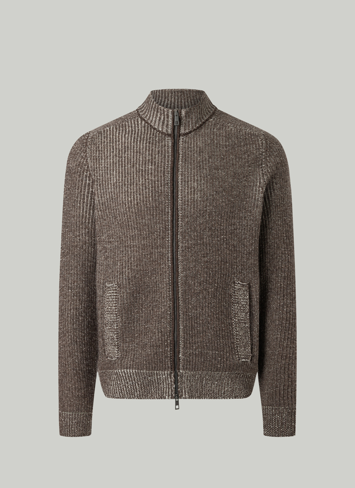 Strickjacke Zip 1/1 Arm, Brownie