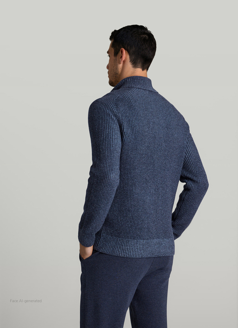 Strickjacke Zip 1/1 Arm, Midnight Blue Rückansicht