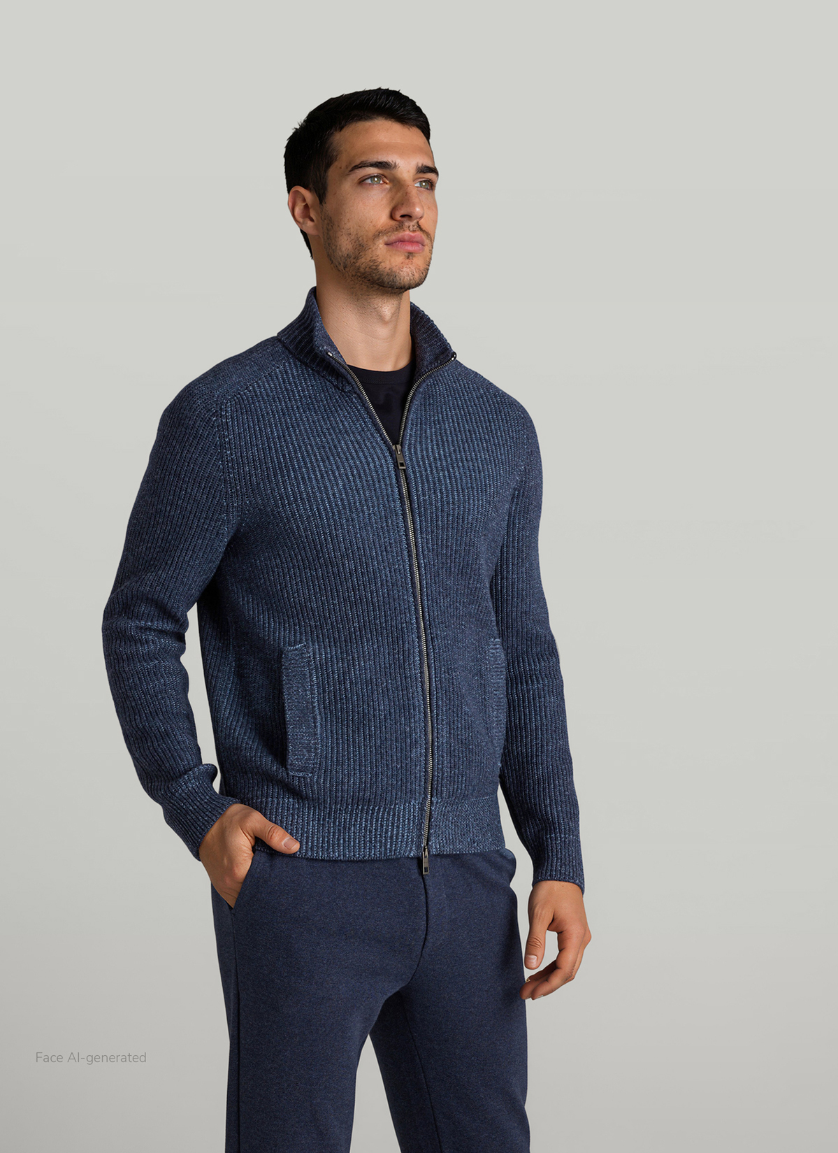 Strickjacke Zip 1/1 Arm, Midnight Blue Detailansicht 2