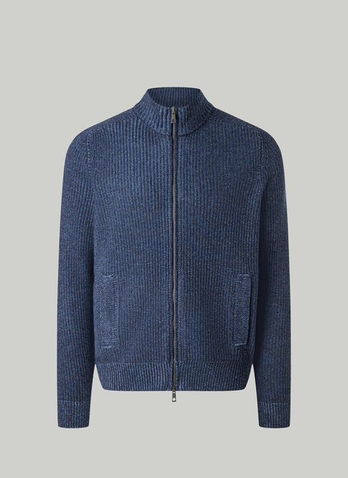 Strickjacke Zip 1/1 Arm, Midnight Blue