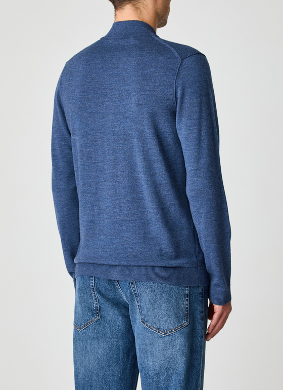 Strickjacke Zip 1/1 Arm Nimes Blue Frontansicht