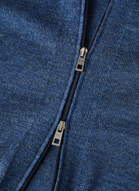 Strickjacke Zip 1/1 Arm Nimes Blue Frontansicht