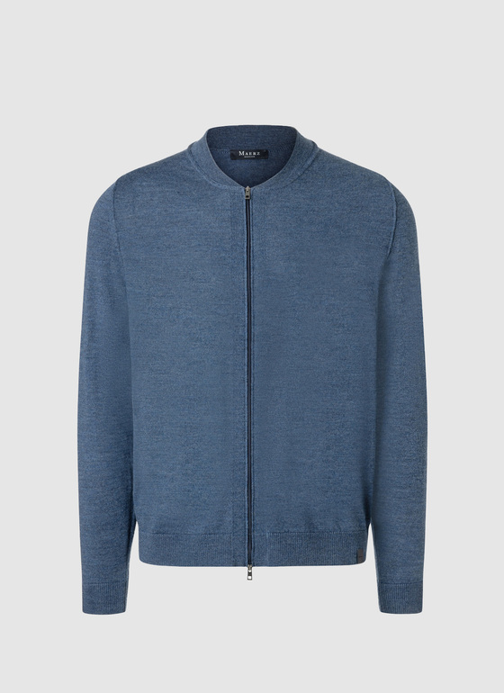 Strickjacke Zip 1/1 Arm Nimes Blue Frontansicht