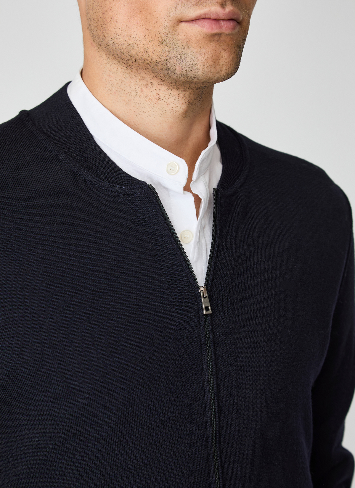 Strickjacke Zip 1/1 Arm, Navy Detailansicht 1