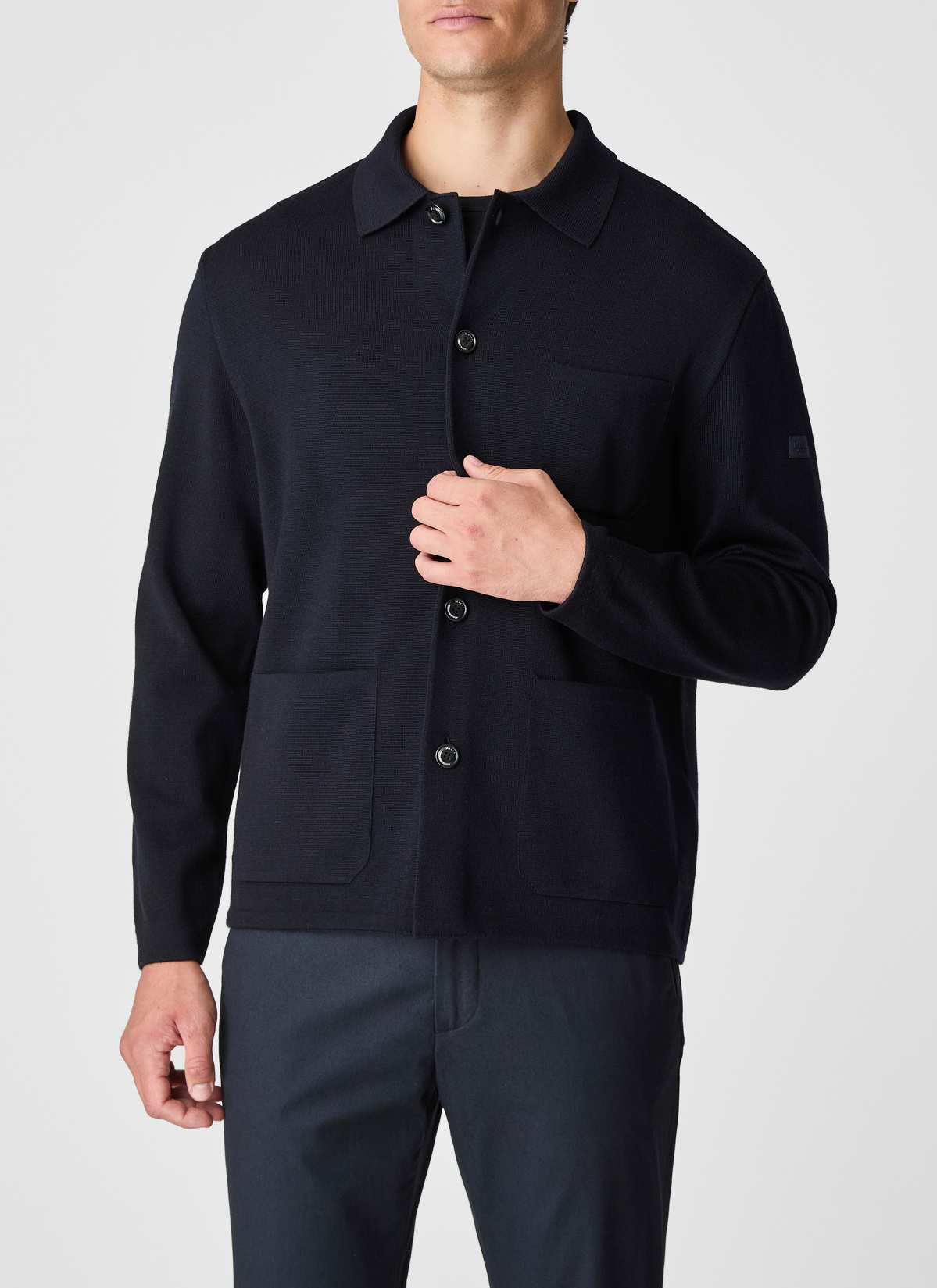 Strickjacke Knopf 1/1 Arm, Navy Frontansicht