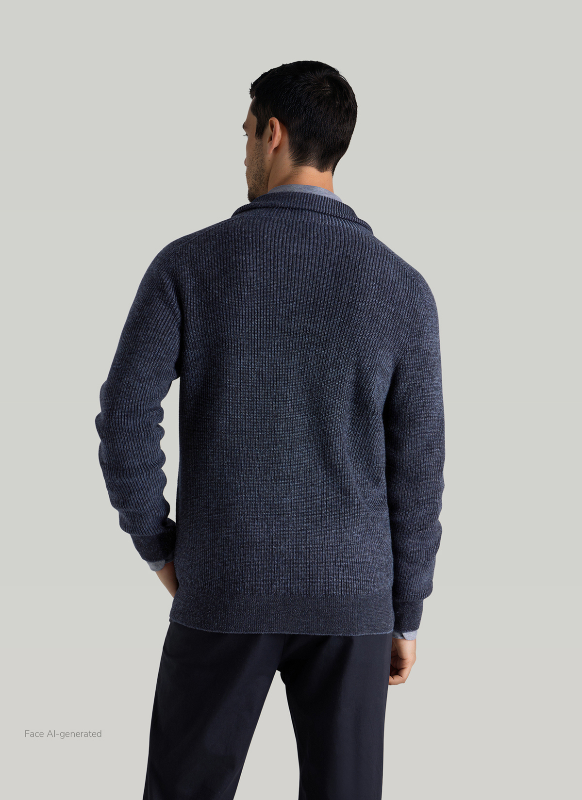 Strickjacke Zip 1/1 Arm, Navy Rückansicht