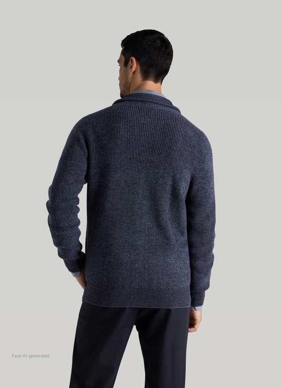 Strickjacke Zip 1/1 Arm Navy Frontansicht