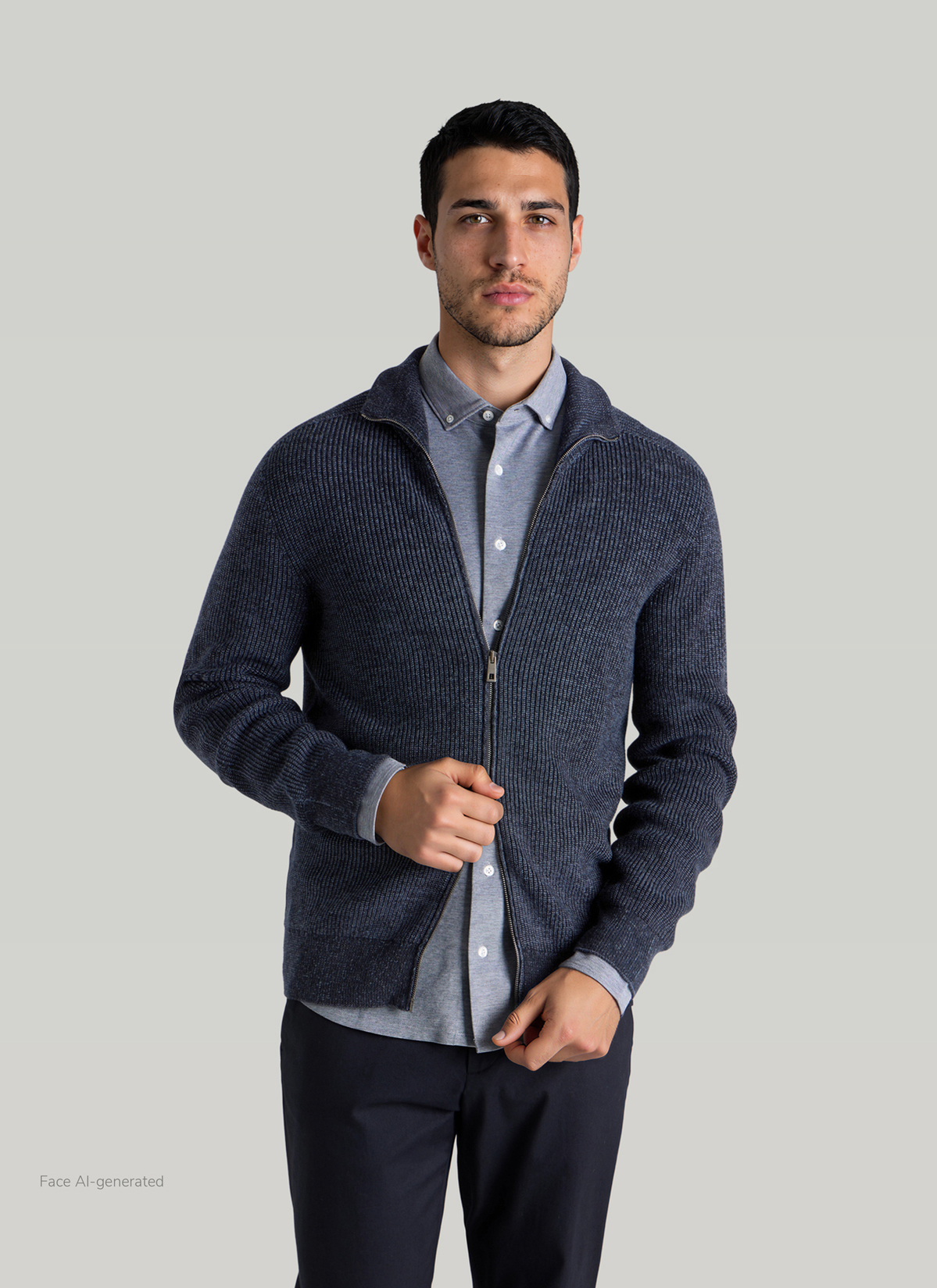 Strickjacke Zip 1/1 Arm, Navy Detailansicht 2