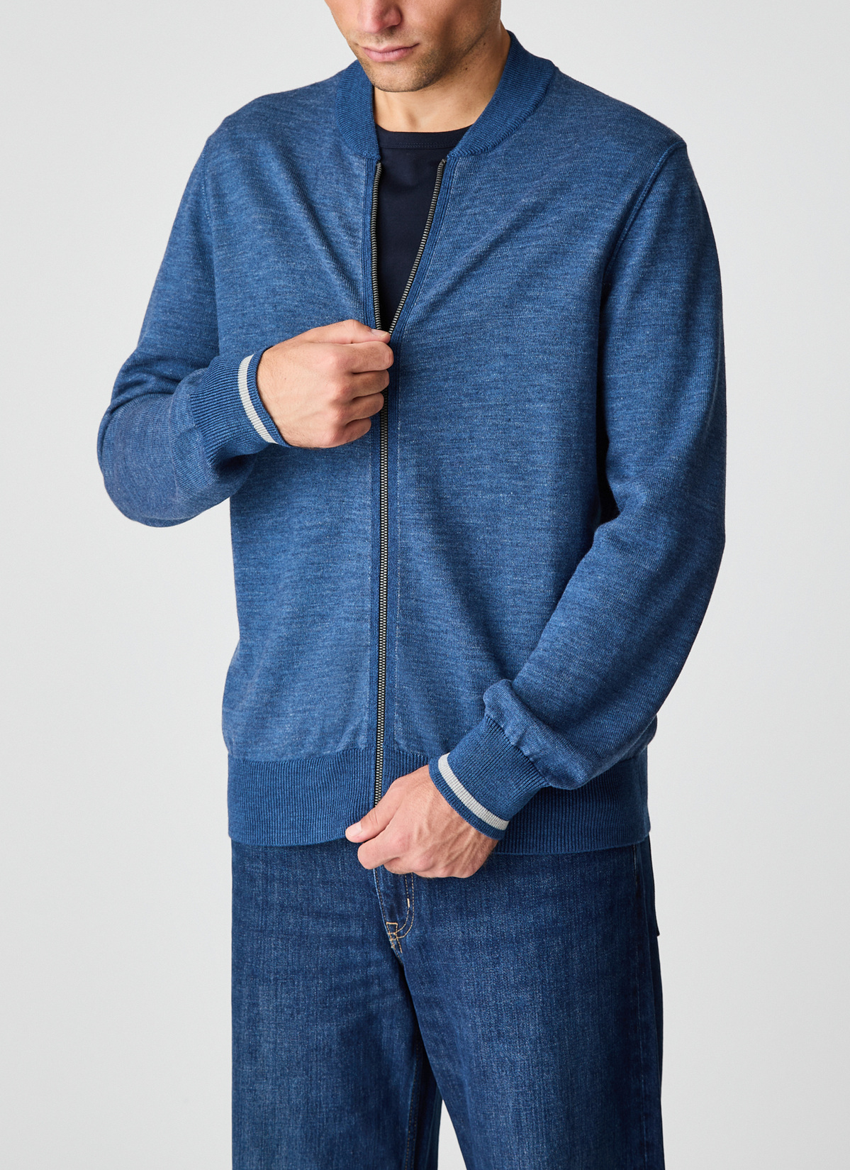 Strickjacke mit Kapuze 1/1 Arm, Deep Sea Frontansicht