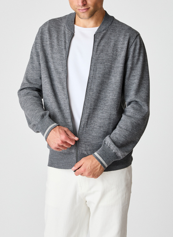 Strickjacke mit Kapuze 1/1 Arm Smoky Grey Frontansicht