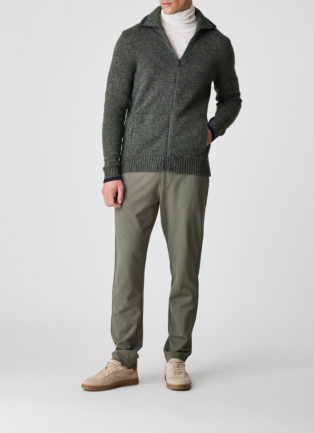 Strickjacke Zip 1/1 Arm, Dark Moss Detailansicht 1