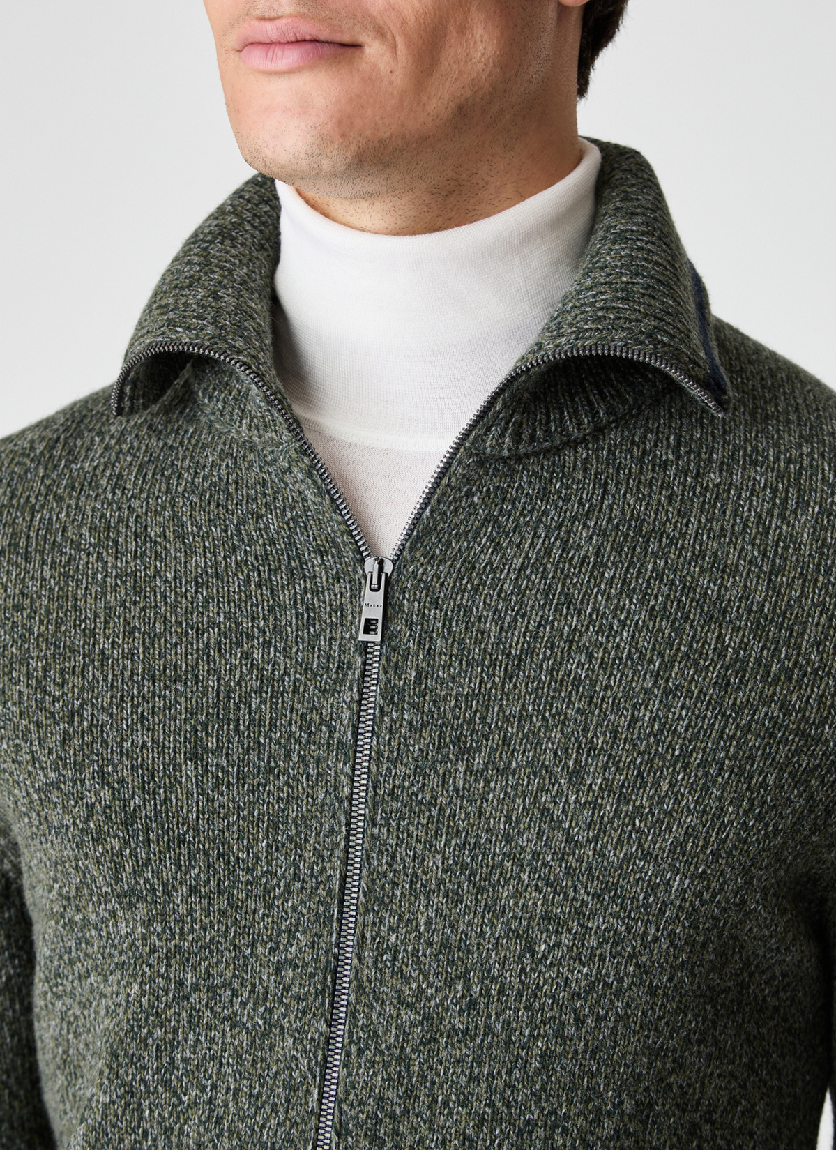 Strickjacke Zip 1/1 Arm, Dark Moss Detailansicht 2