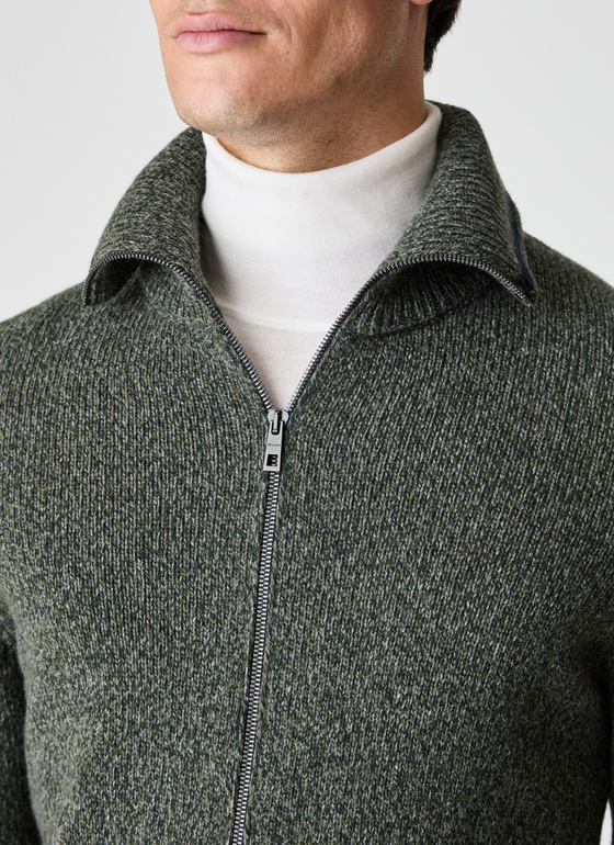 Strickjacke Zip 1/1 Arm Dark Moss Frontansicht