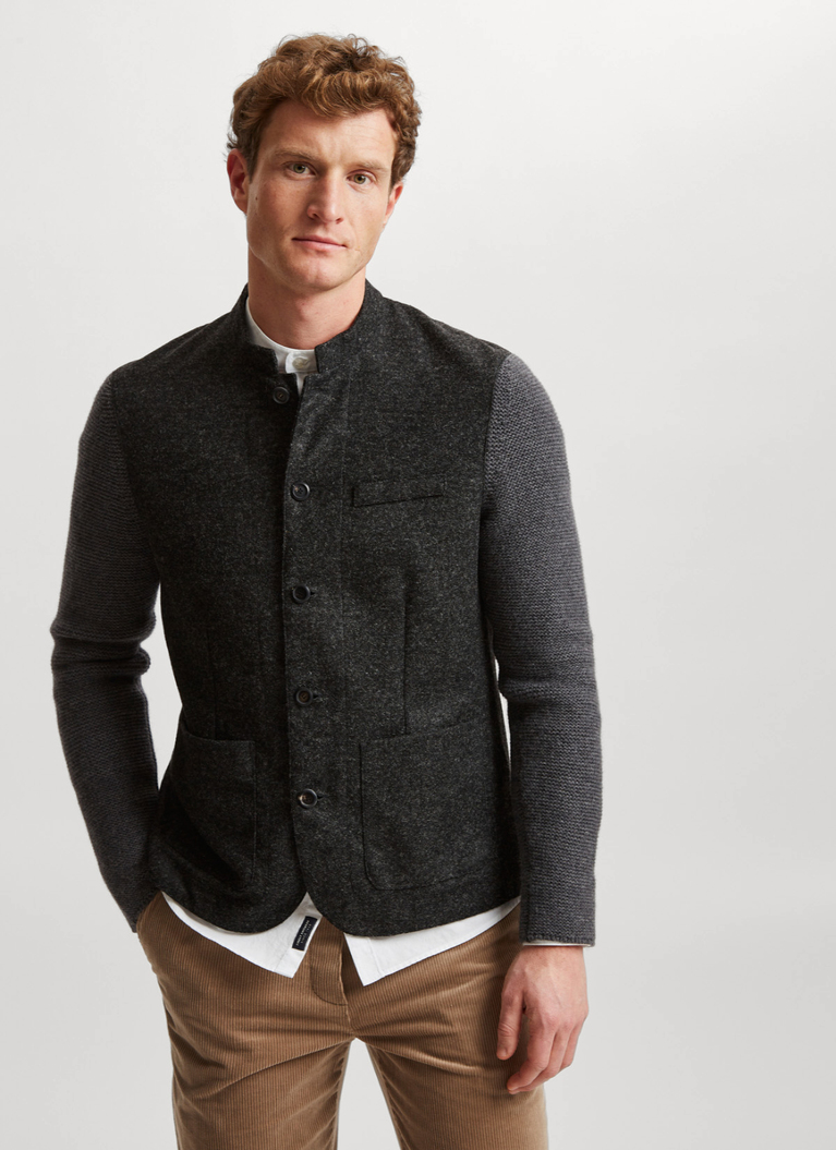 Strick Blazer, Dark Grey Melange Frontansicht