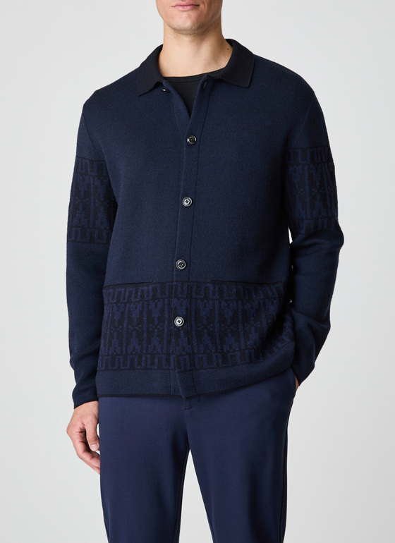 Strickjacke Knopf 1/1 Arm Deep Sea Frontansicht