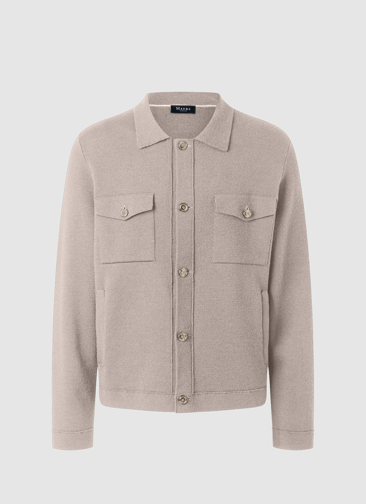 Strickjacke Knopf 1/1 Arm, Iced Latte Frontansicht