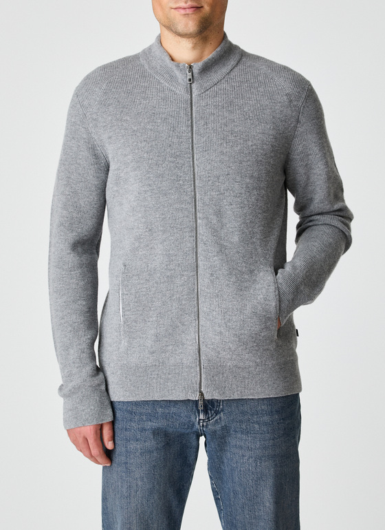 Strickjacke Zip 1/1 Arm Smoky Grey Frontansicht