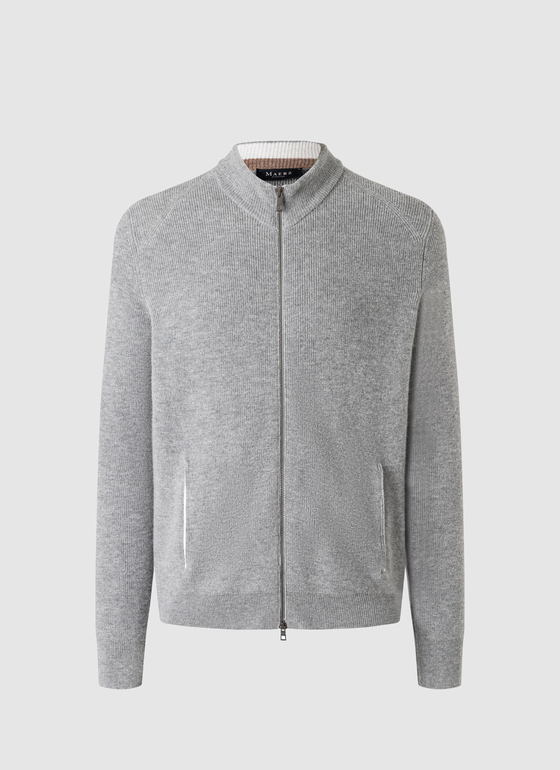 Strickjacke Zip 1/1 Arm Smoky Grey Frontansicht