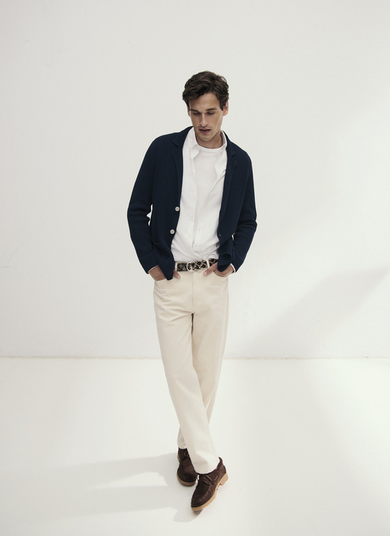 Strickjacke Knopf 1/1 Arm Navy Frontansicht