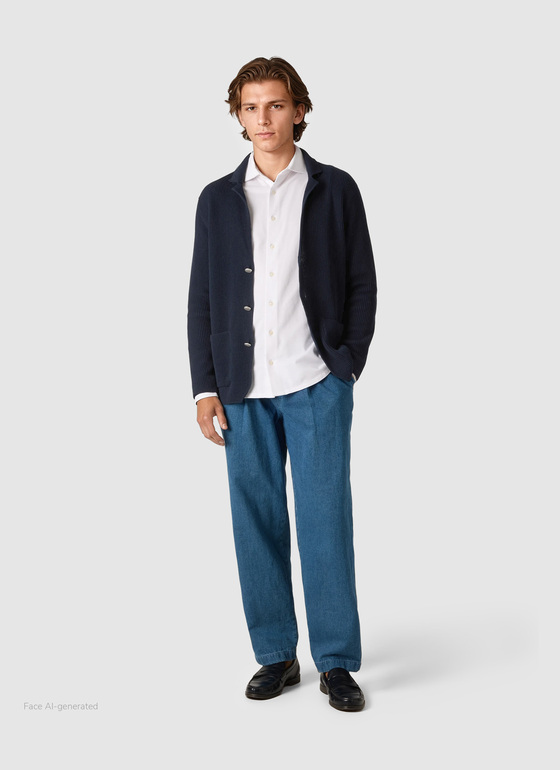 Strickjacke Knopf 1/1 Arm Navy Frontansicht