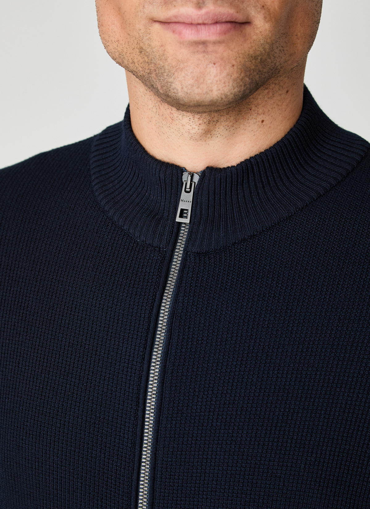 Strickjacke Zip 1/1 Arm, Navy Detailansicht 2