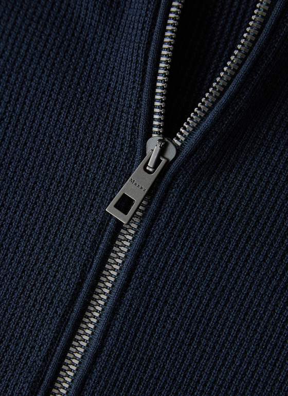 Strickjacke Zip 1/1 Arm Navy Frontansicht