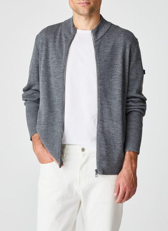 Strickjacke Zip 1/1 Arm Smoky Grey Frontansicht