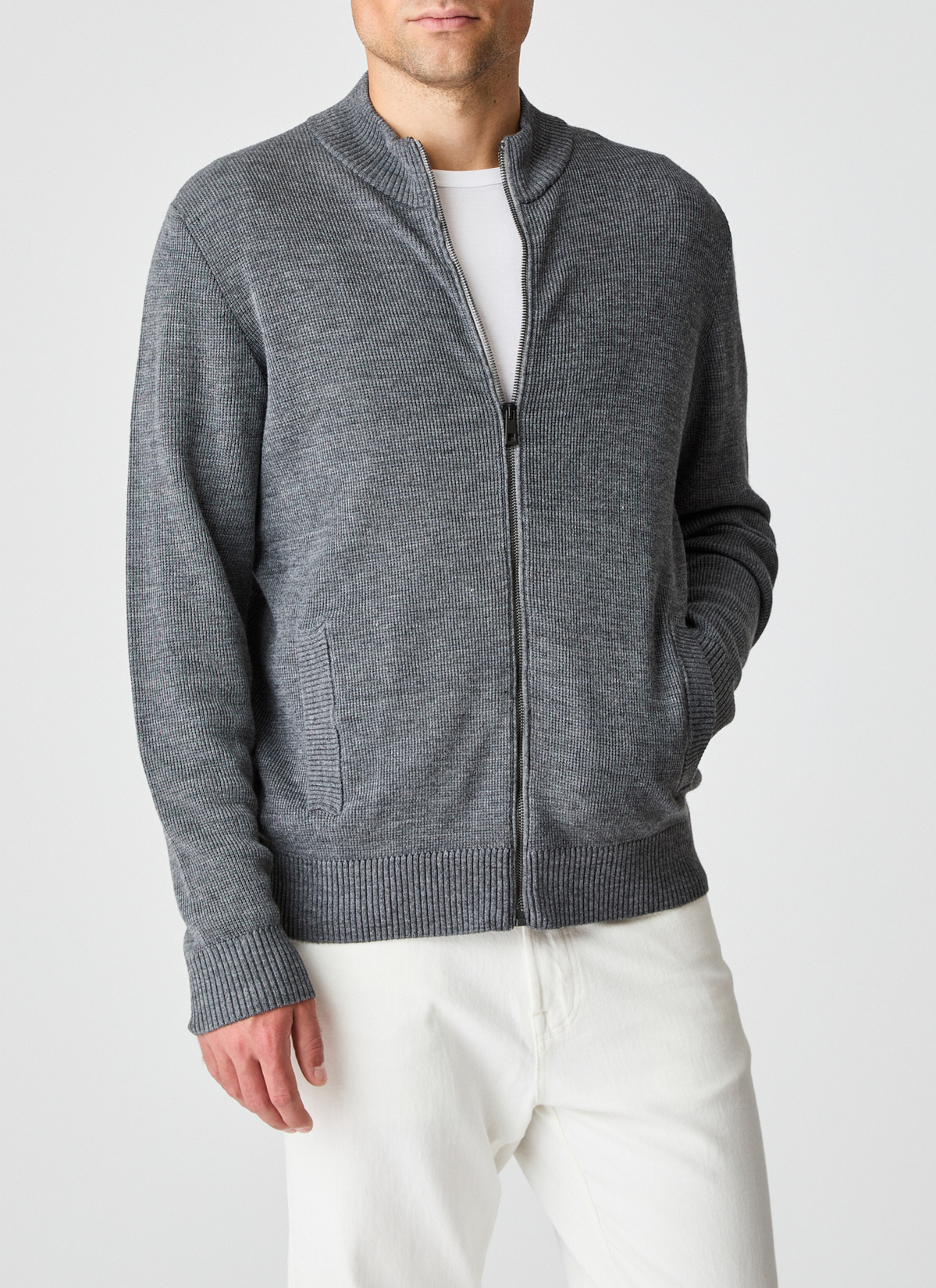 Strickjacke Zip 1/1 Arm, Smoky Grey Detailansicht 1