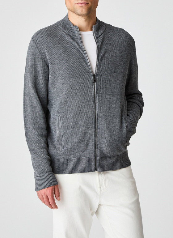 Strickjacke Zip 1/1 Arm Smoky Grey Frontansicht
