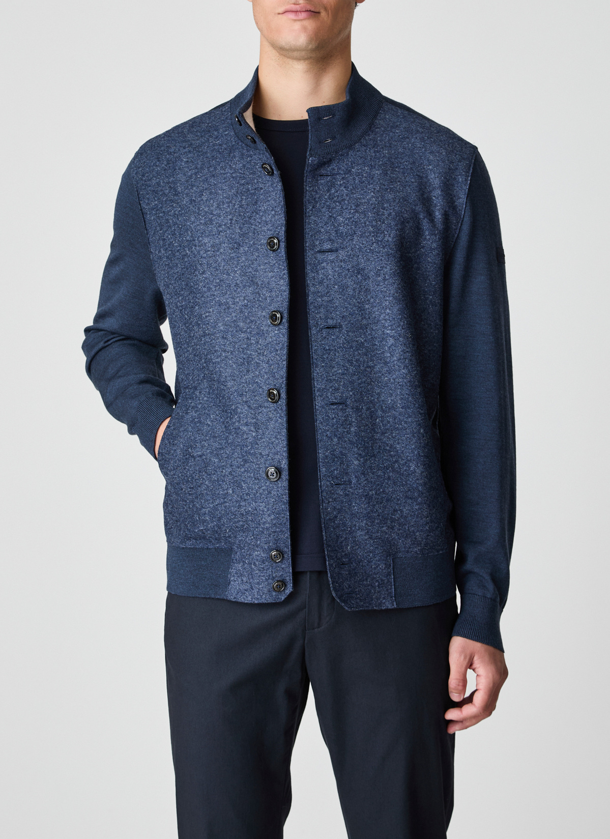 Strickjacke Knopf 1/1 Arm, Nightfall Blue Frontansicht