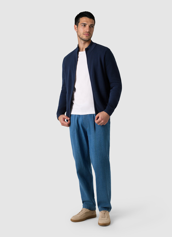 Strickjacke Zip 1/1 Arm Dawn Blue Frontansicht