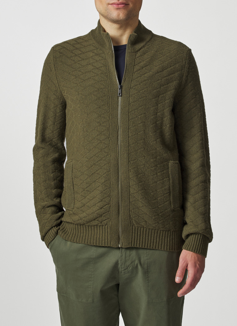 Strickjacke Zip 1/1 Arm, Earthy Green Frontansicht