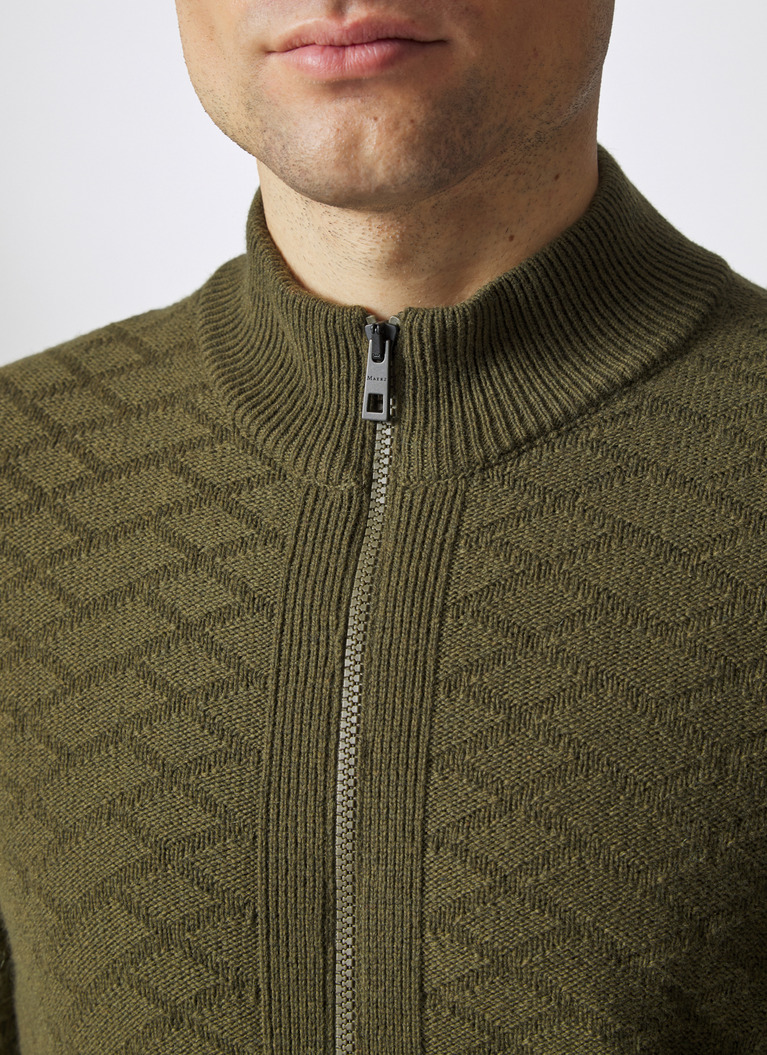 Strickjacke Zip 1/1 Arm, Earthy Green Detailansicht 1