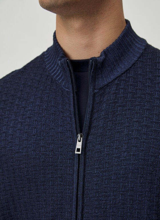 Strickjacke Zip 1/1 Arm Navy Frontansicht