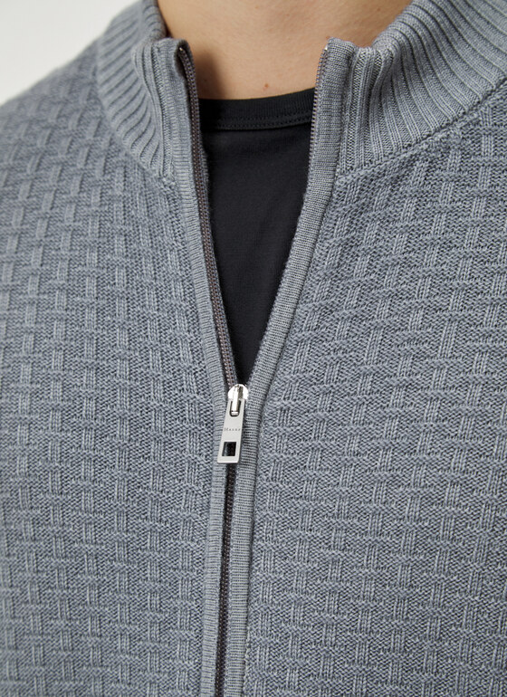 Strickjacke Zip 1/1 Arm Grey Rock Frontansicht