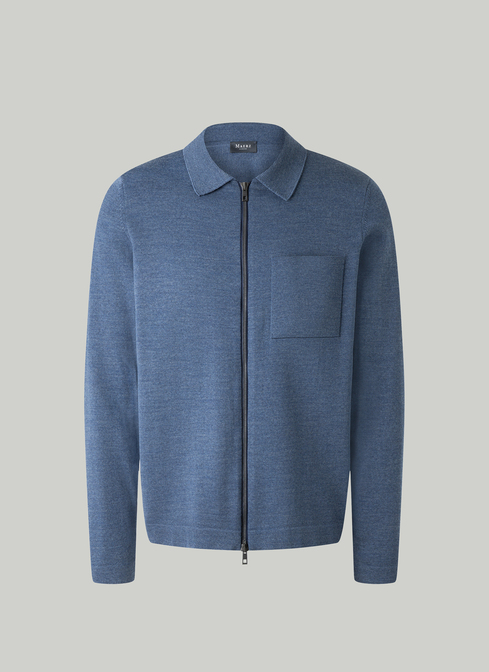 Strickjacke Zip 1/1 Arm, Nimes Blue Frontansicht