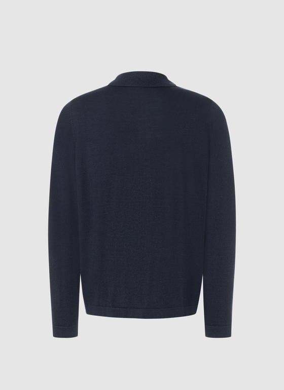 Strickjacke Zip 1/1 Arm Navy Frontansicht