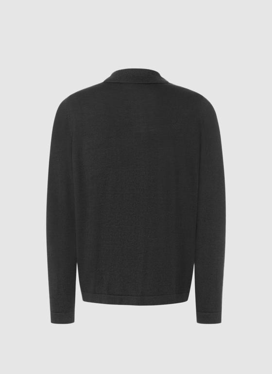 Strickjacke Zip 1/1 Arm Anthrazit Frontansicht