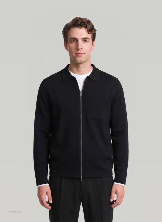 Strickjacke Zip 1/1 Arm Black Frontansicht