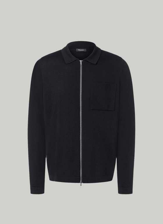 Strickjacke Zip 1/1 Arm Black Frontansicht