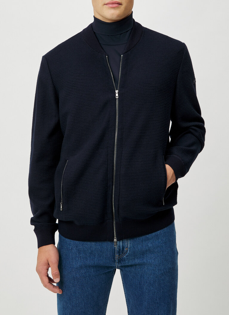 Strickjacke Zip 1/1 Arm, Navy Frontansicht