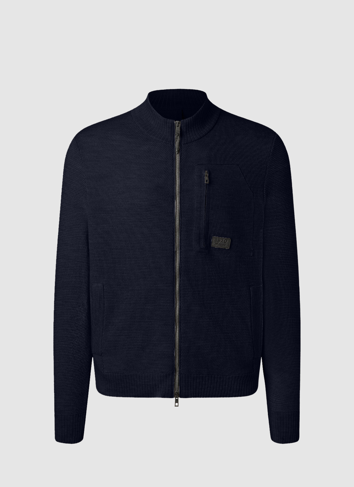 Strickjacke Zip 1/1 Arm, Navy Frontansicht