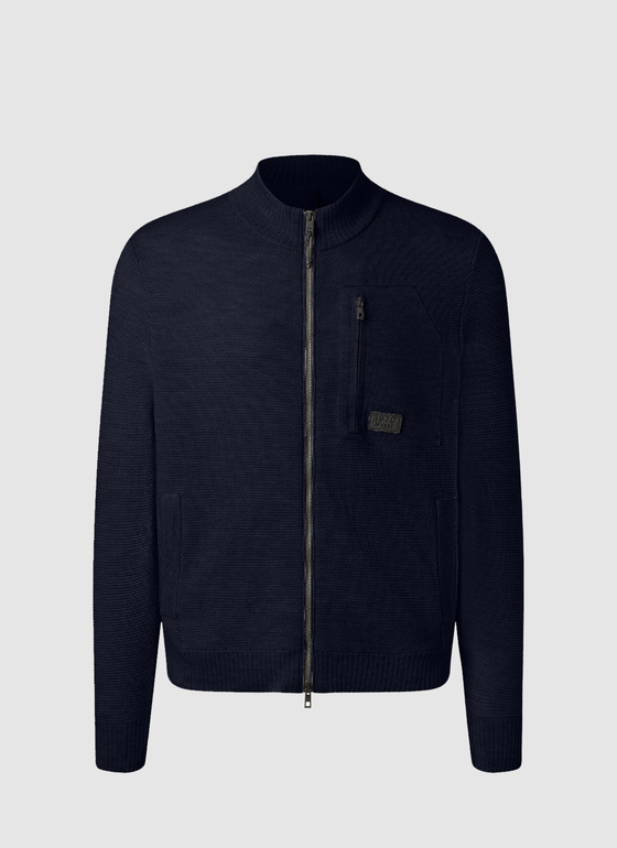 Strickjacke Zip 1/1 Arm Navy Frontansicht