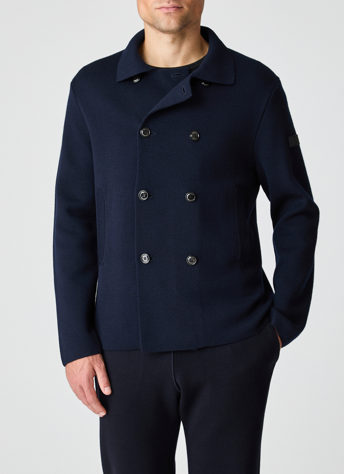Strick Blazer, Navy Frontansicht