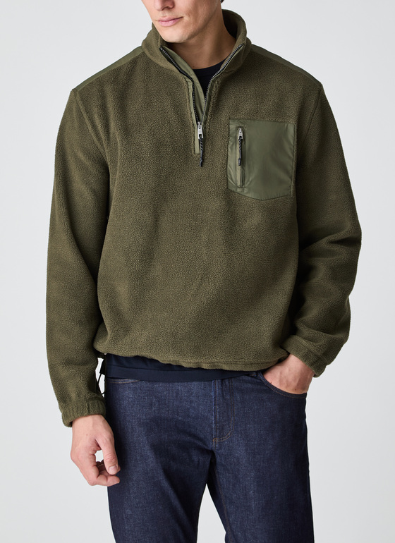 Sweat Stehkragen Zip Foggy Teal Frontansicht