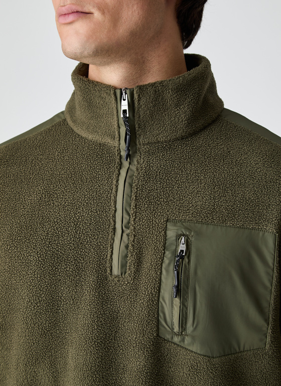 Sweat Stehkragen Zip Foggy Teal Frontansicht