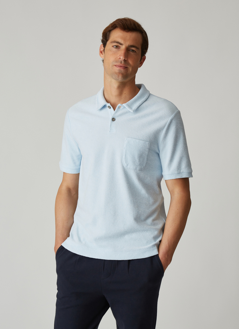 Poloshirt 100% BaumwolleCold Blue Frontansicht